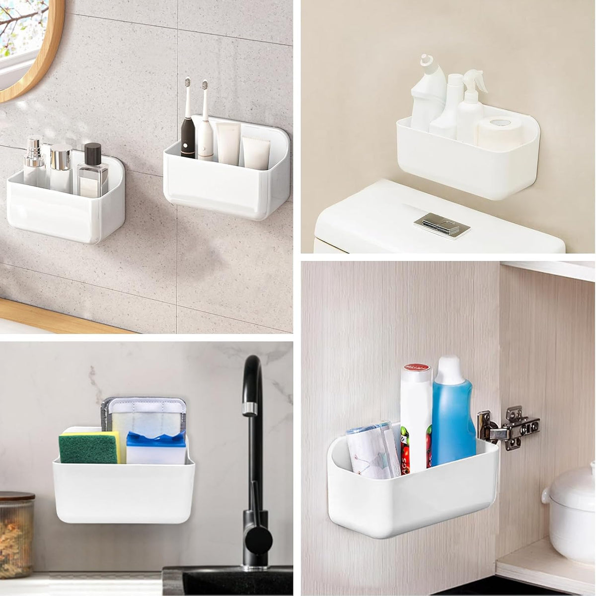 2-Pack Cabinet Door Organizer, Self Adhesive Bathroom Shelves, White