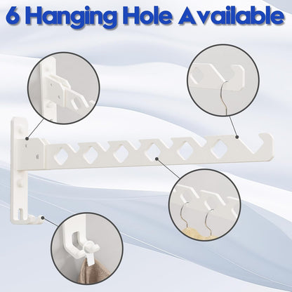 Close-ups of the rack's 6 hanger holes and fold-out arm