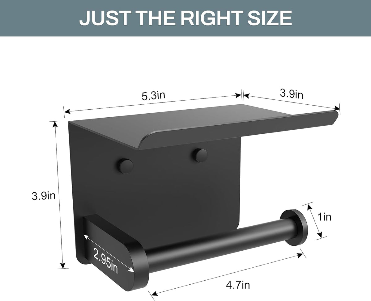 Holder dimensions: shelf 5.3 by 3.9 inches, height 3.9 inches, bar 4.7 inches
