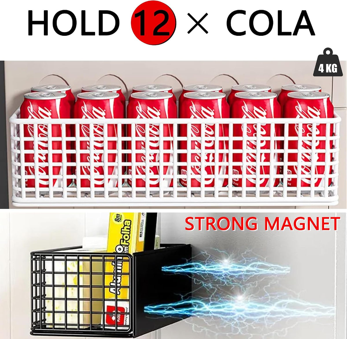 Magnetic Shelf Fridge Basket Bin for Whiteboard Washer Dryer Locker Cabinet