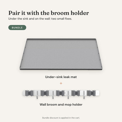 Bundle: under-sink leak mat plus wall broom and mop holder, discount applied in cart.